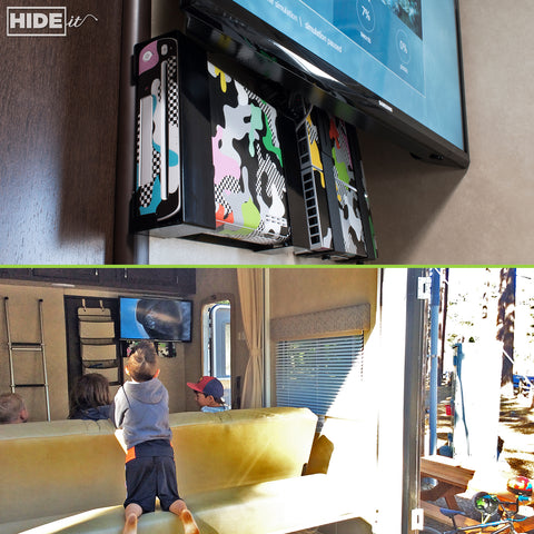 HIDEit Mounts gaming mounts hide game consoles and cords in RVs. 
