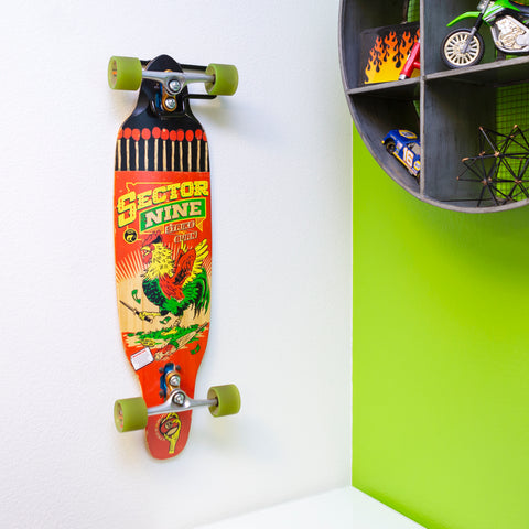 Sector Nine board displayed on wall using HIDEit Display Skate Mount.