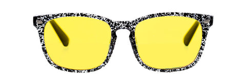 HIDEit blue light blocking gaming glasses in speckle frames with yellow lenses