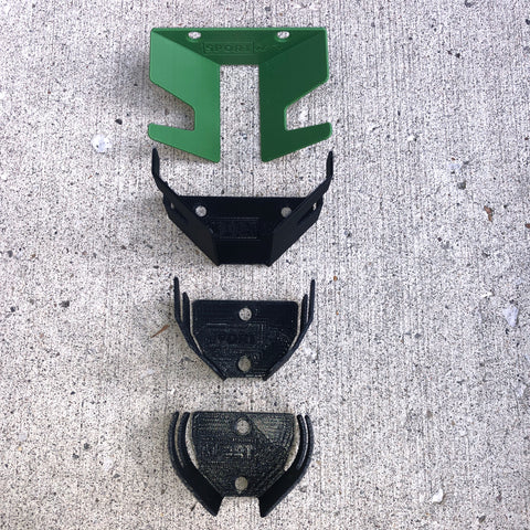 Three HIDEit Vertical Skateboard Mount prototypes