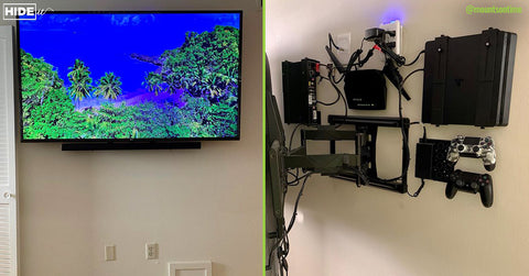 Customer image showing wall mounted TV with PS4 wall mounted behind TV.