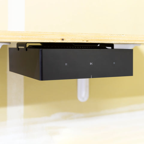 HIDEit Sonos Amp Wall Mount shown under shelf mounted