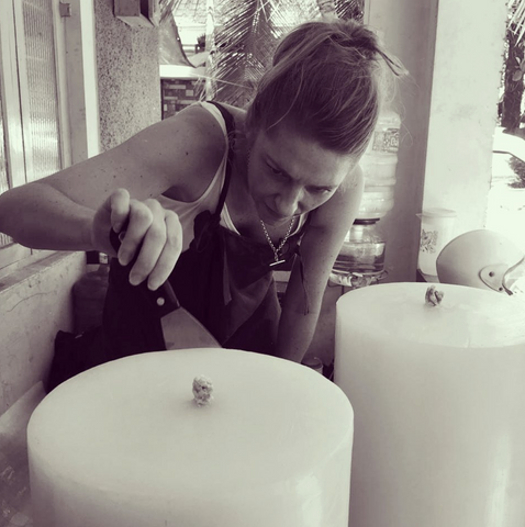 Jodi Curtis - Founder - Hand Finishing A MAJO Giant Outdoor Garden Candle
