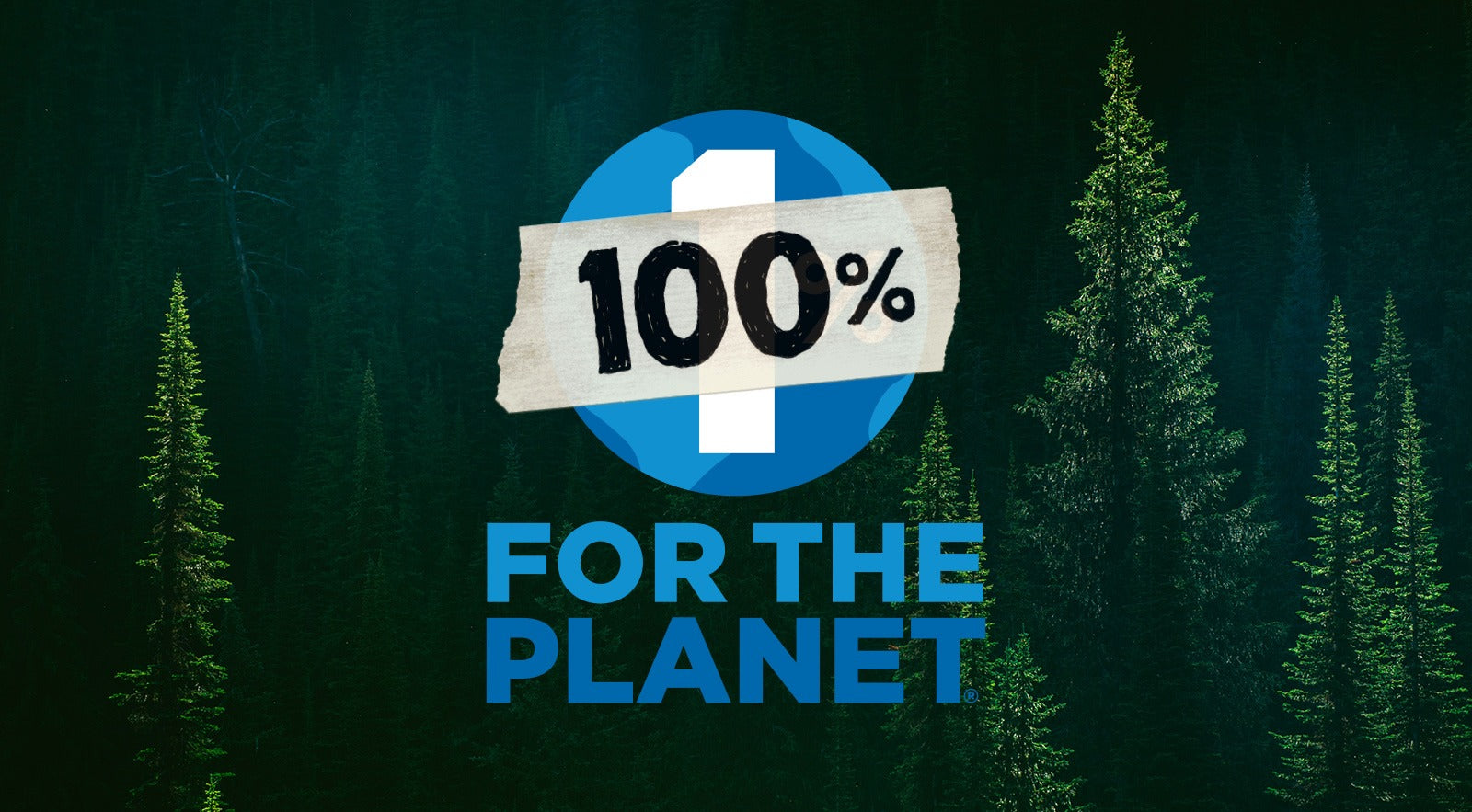 100% for the planet text over illustration of the earth and pine trees from patagonia
