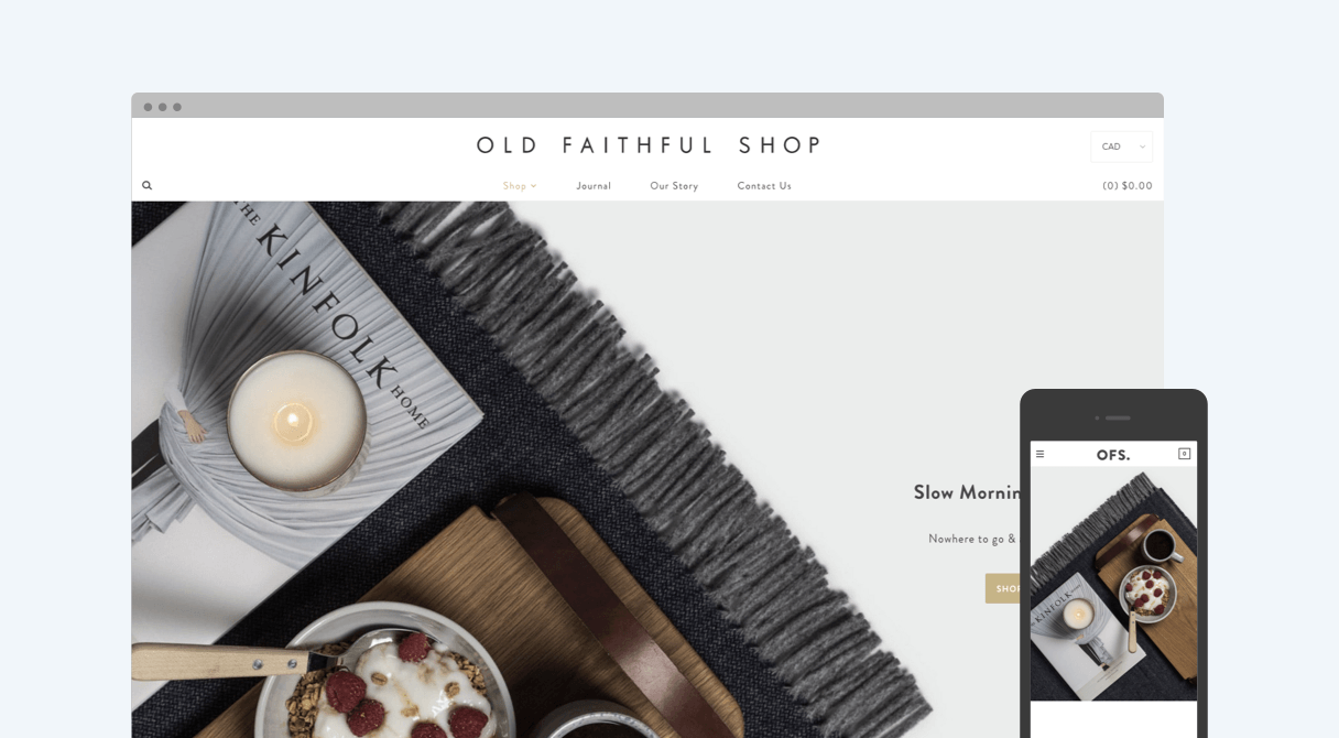 Old Faithful homepage on desktop and mobile