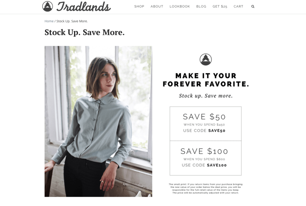 Tradlands coupon page