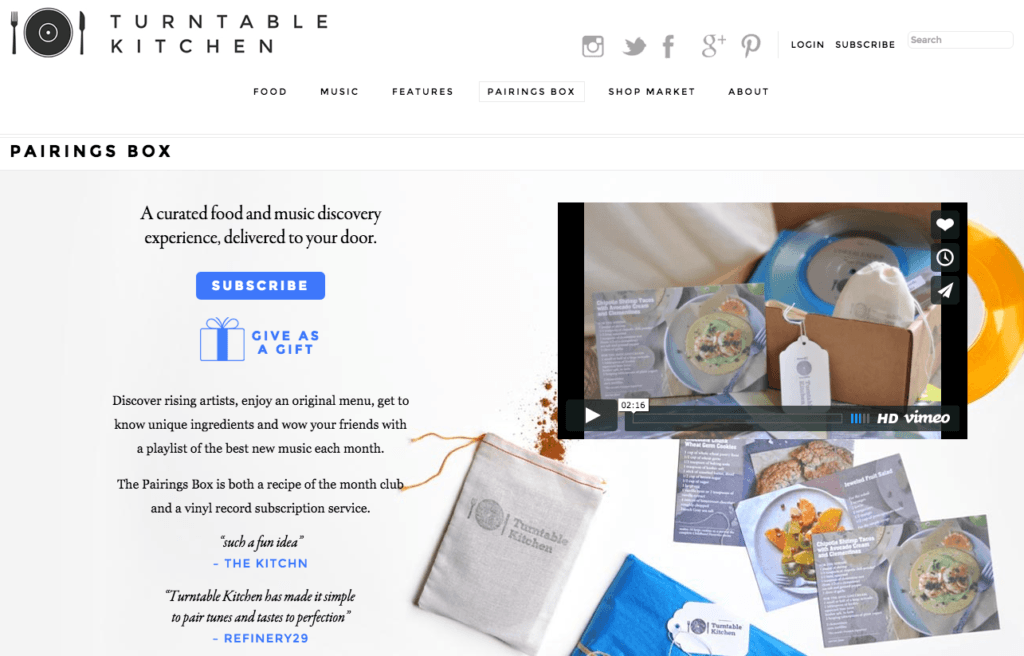 Turntable Kitchen website pairing box page