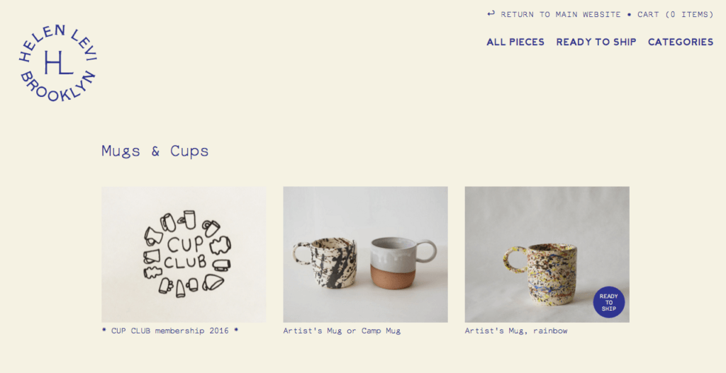 Helen Levi's Cup Club mug and cups collection page