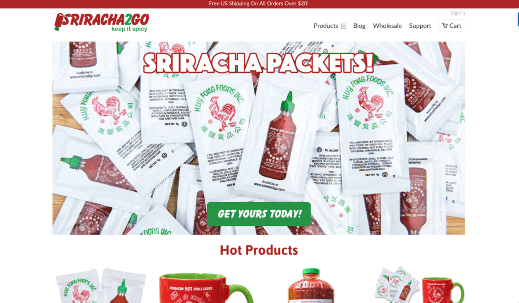 Sriracha2Go's homepage hero area