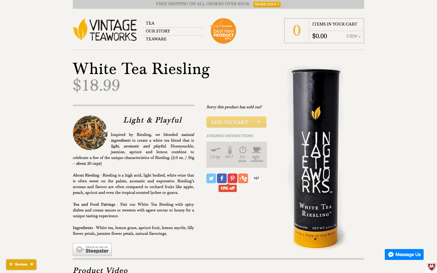Vintage Teaworks social sharing on product page