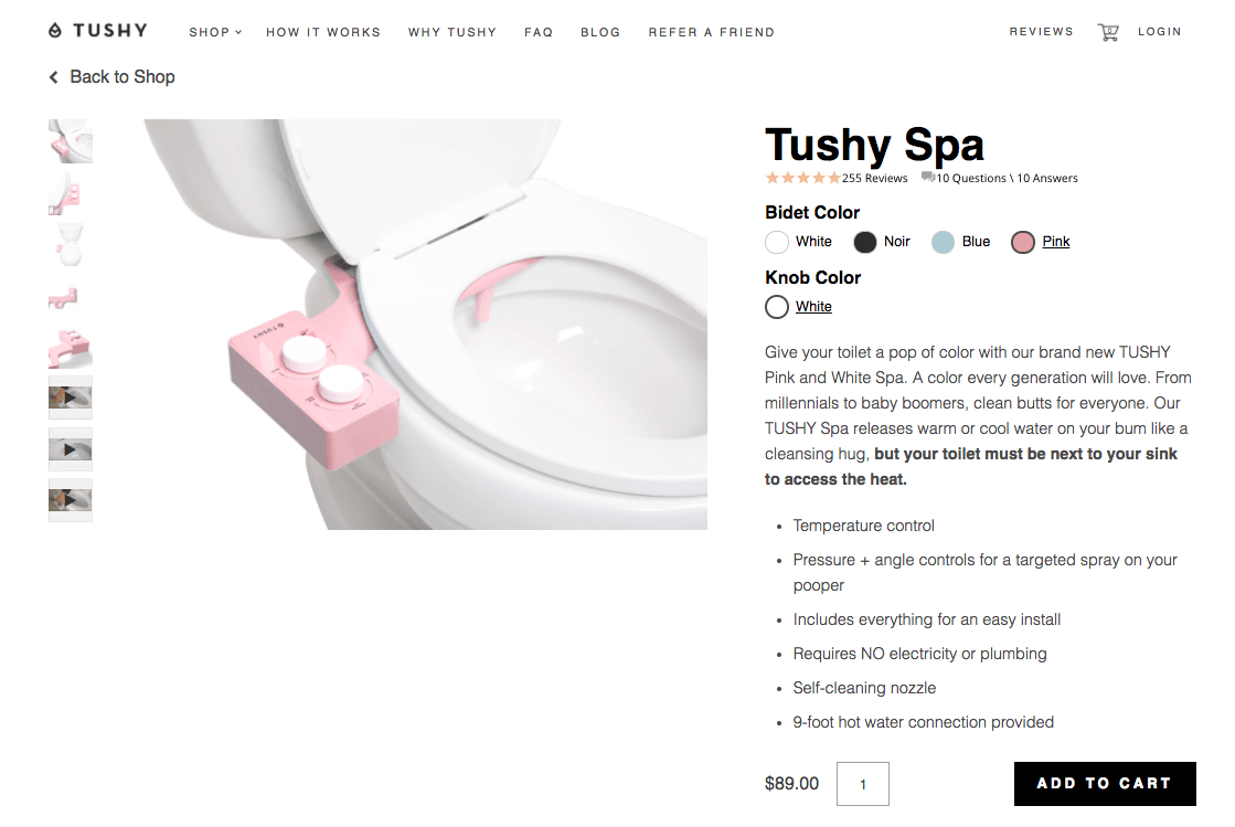 Tushy spa bidet product page