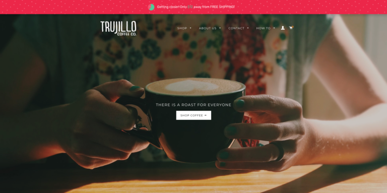 A screenshot of Trujillo Coffee Co's holiday-themed Smart Shipping Bar