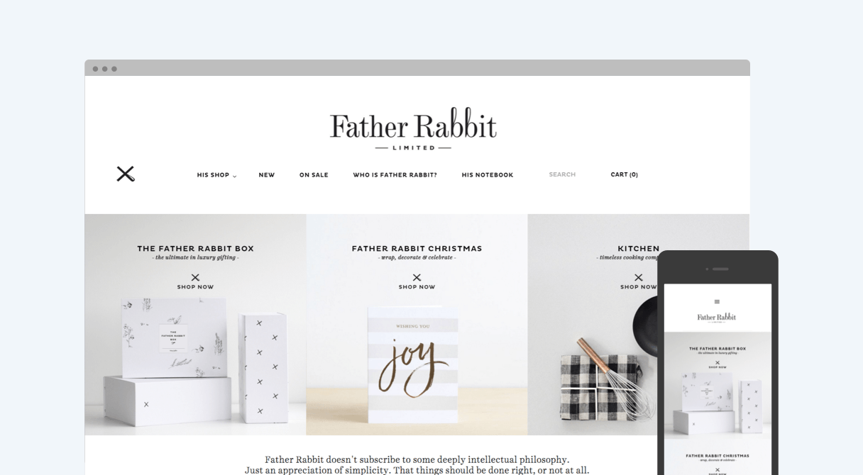 Father Rabbit homepage on desktop and mobile