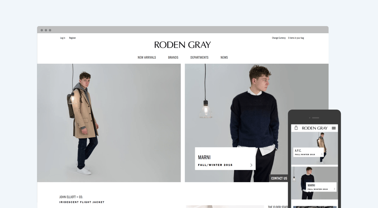 Roden Gray homepage on desktop and mobile