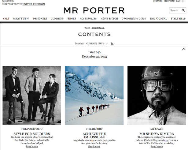 mr.porter website journal page