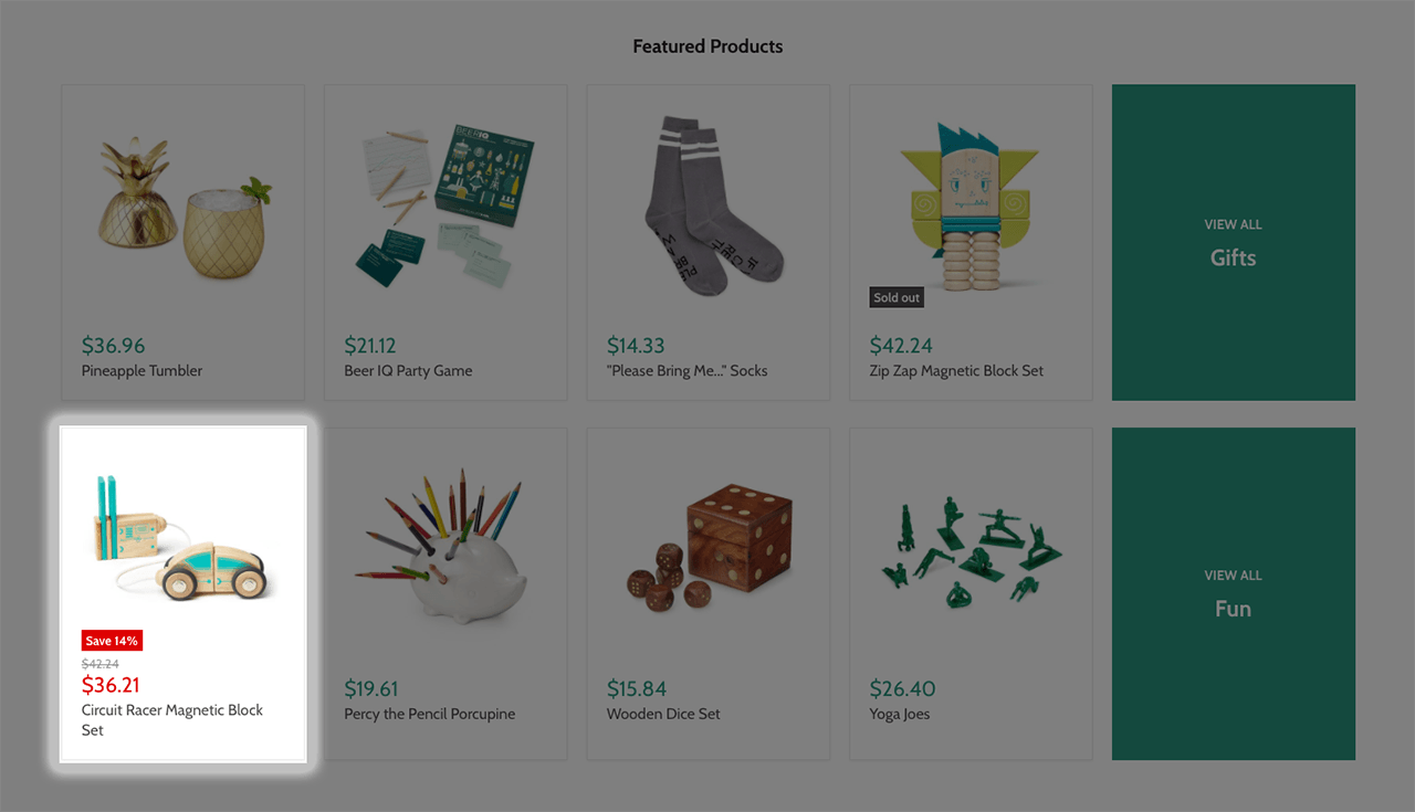 Highlighted discount feature on Empire Shopify theme