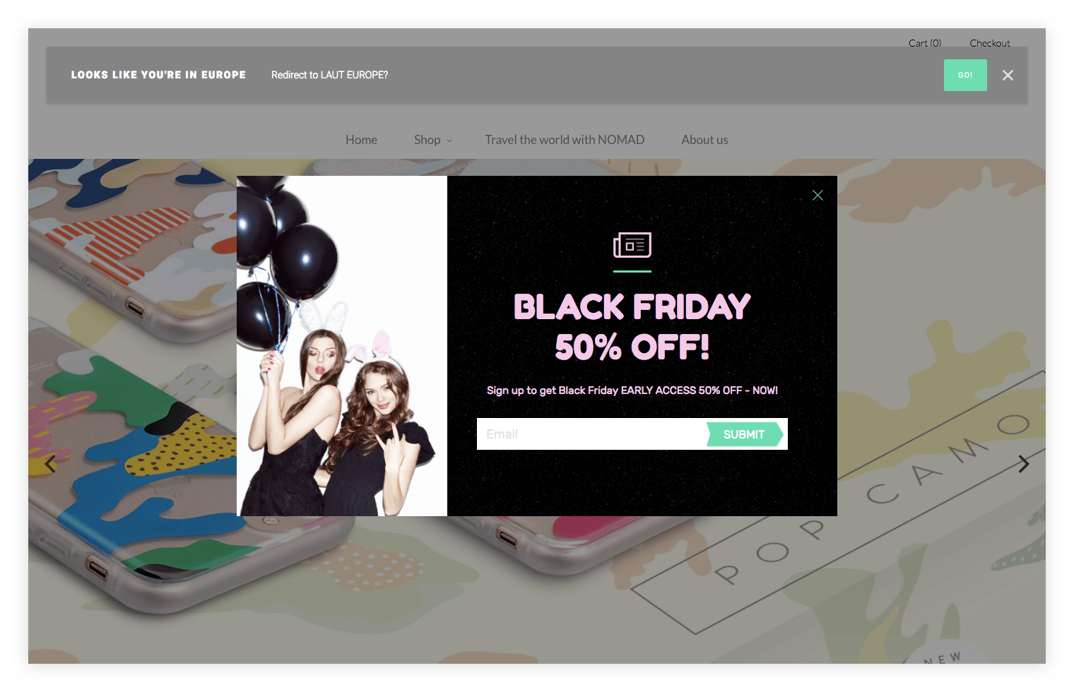 NOMAD pixelpop black friday discount popup