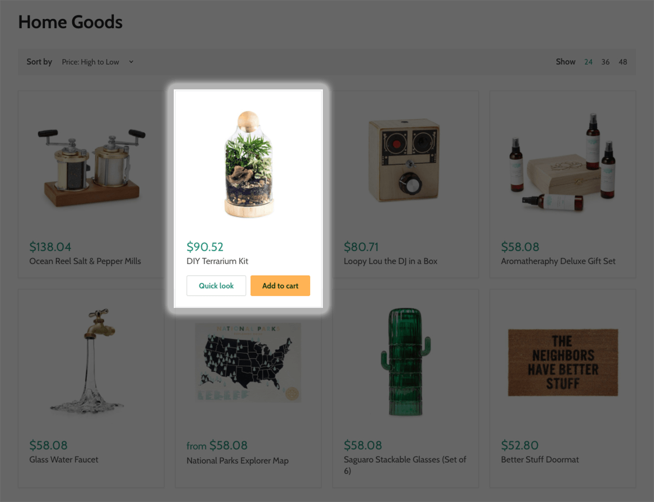 Empire Shopify theme easy add to cart button