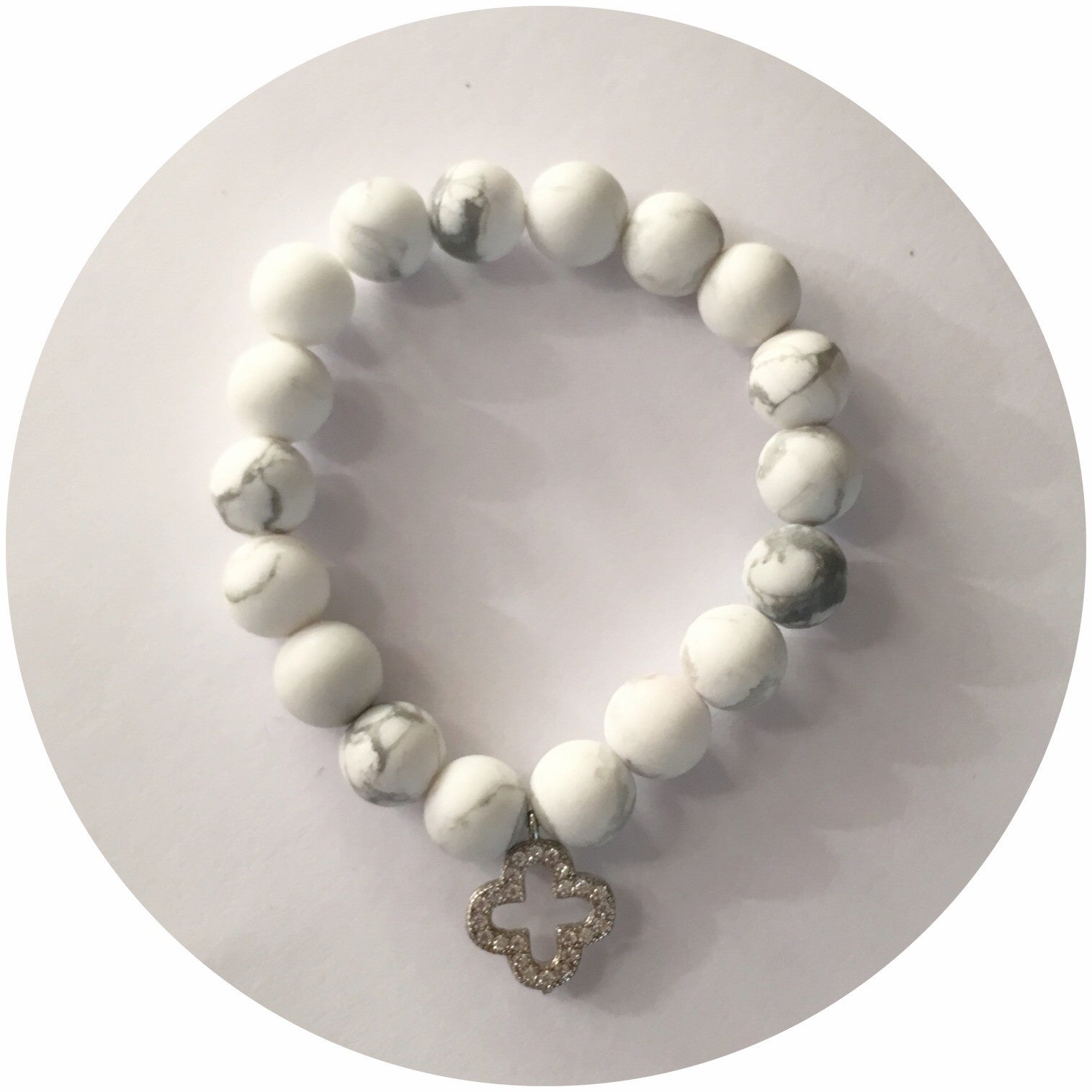 Baby White Howlite with Silver Pavé Clover Pendant - Oriana Lamarca LLC