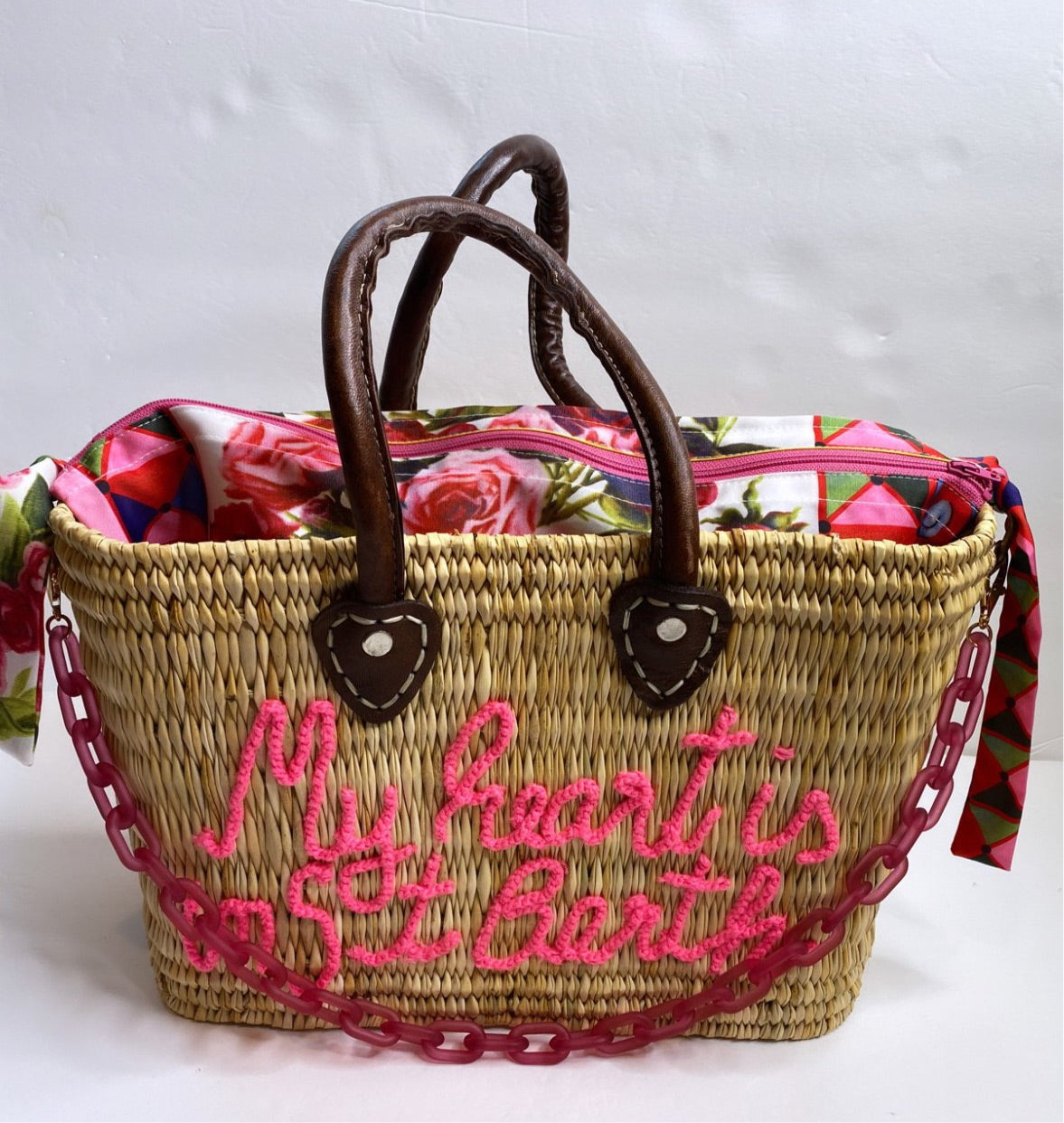 Lilliana My Heart Is In St Barth Leather Handle Reed Bag