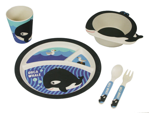 BAMBOO STUDIO KIDS DINNERWARE SET, OTIS THE ORCA, 5 PIECE