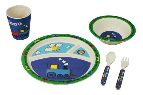 BAMBOO STUDIO KIDS DINNERWARE SET, TRAIN, 5 PIECE