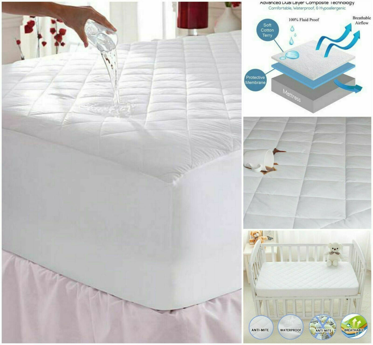 New Luxury Deep Fitted Quilted Mattress Protector Single Double,King,Super King 