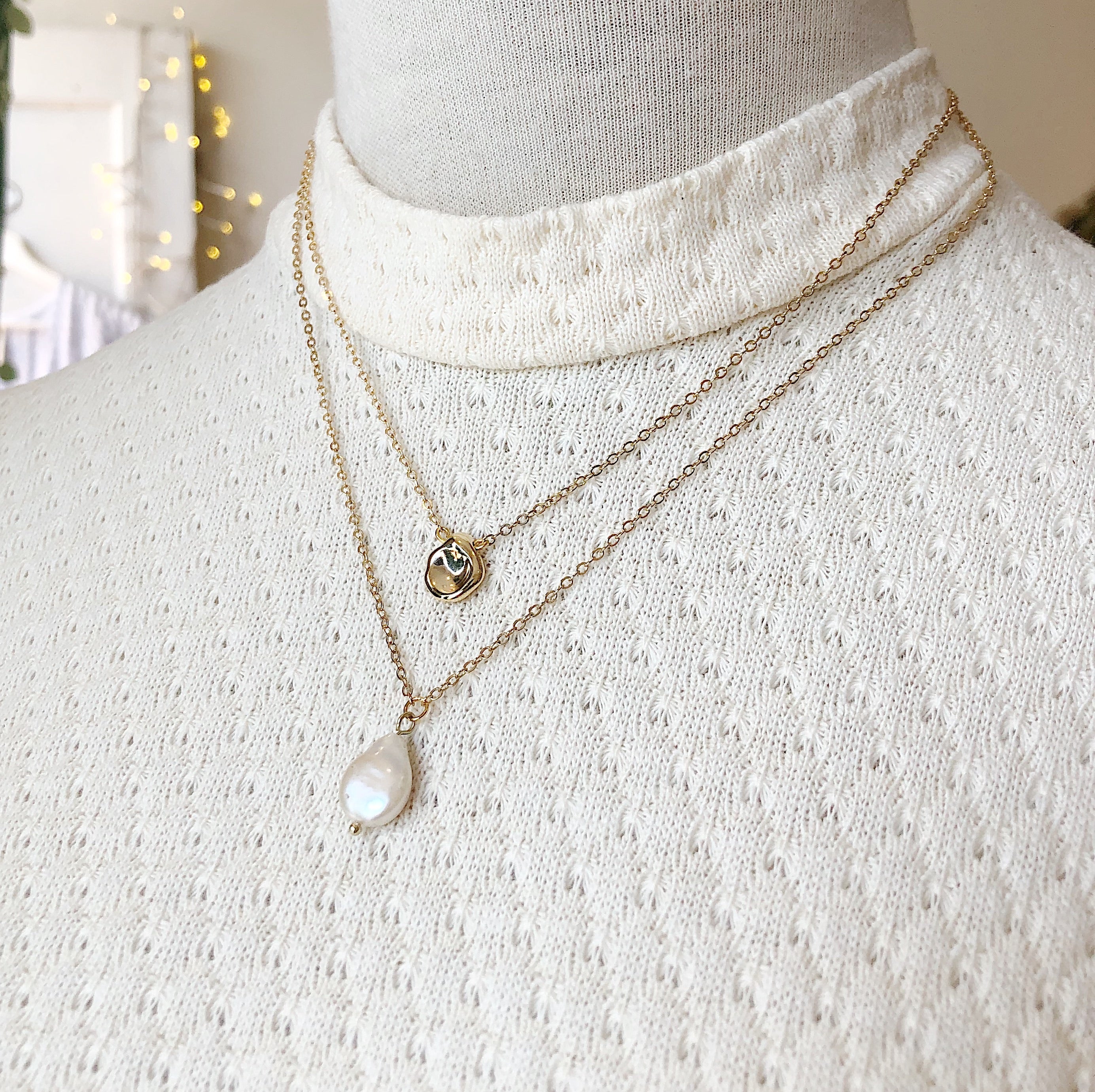 Frug // Pearl & Goldplate Chunk Double Strand Necklace