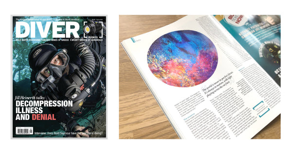 Grace Marquez underwater art in Diver Magazine Spring 2020 issue