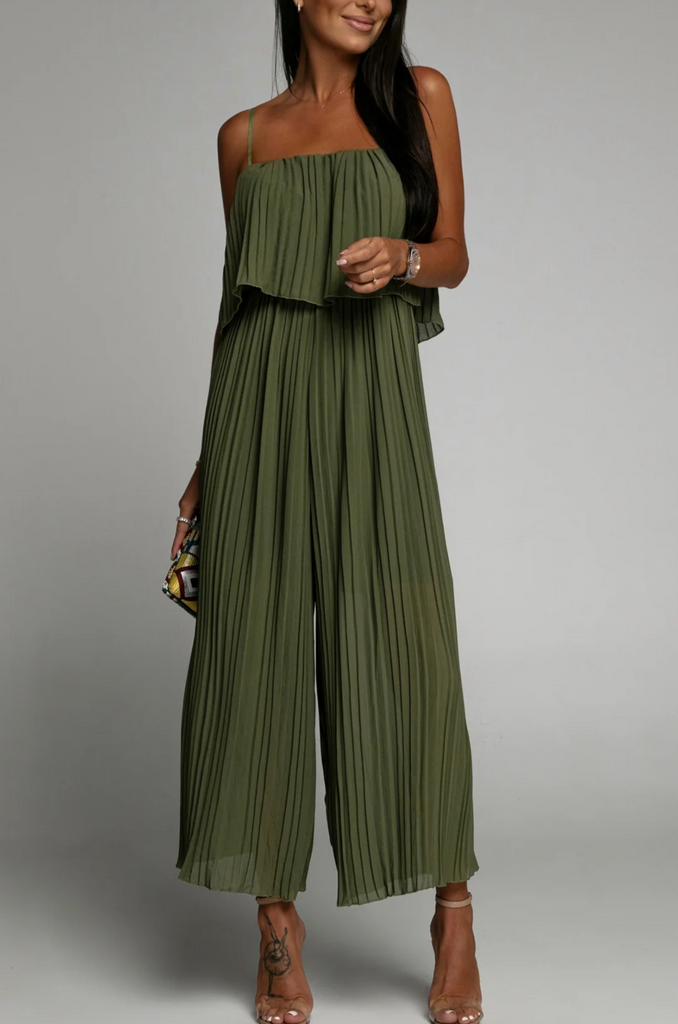 Alyssa Khaki Pleated Jumpsuit