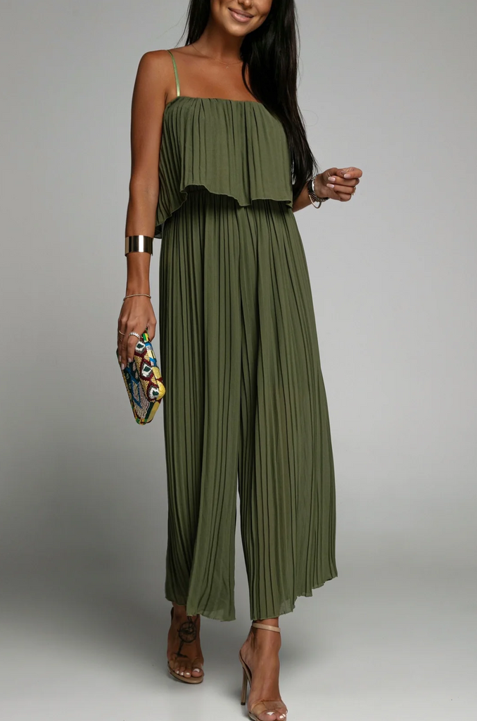 Alyssa Khaki Pleated Jumpsuit