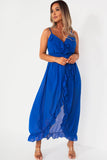 Ange Royal Blue Chiffon Frill Detail Dress
