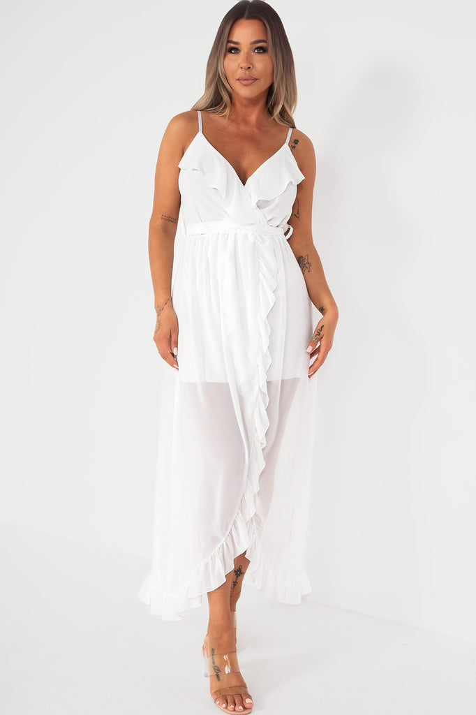 Ange White Chiffon Frill Detail Dress