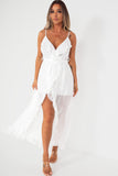 Ange White Chiffon Frill Detail Dress