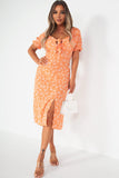 Cath Orange Floral Midi Dress