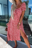 Idris Red Floral Midi Dress