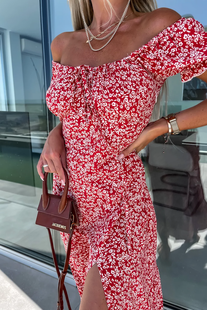 Idris Red Floral Midi Dress