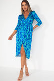 Matilda Blue Satin Printed Dress