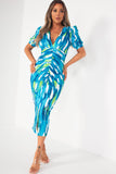 Odetta Blue Print Midi Dress