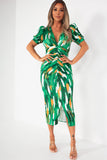 Odetta Green Print Midi Dress