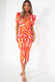 Odetta Orange Print Midi Dress