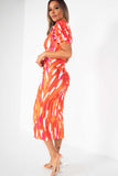 Odetta Orange Print Midi Dress