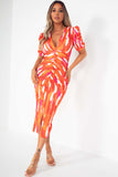 Odetta Orange Print Midi Dress