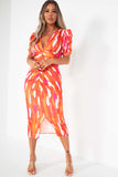 Odetta Orange Print Midi Dress