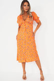 Orlaith Orange Floral Midi Dress