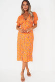 Orlaith Orange Floral Midi Dress