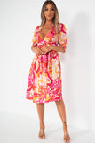 Petunia Orange and Pink Print Wrap Dress