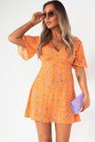 Roz Orange Ditsy Print Dress