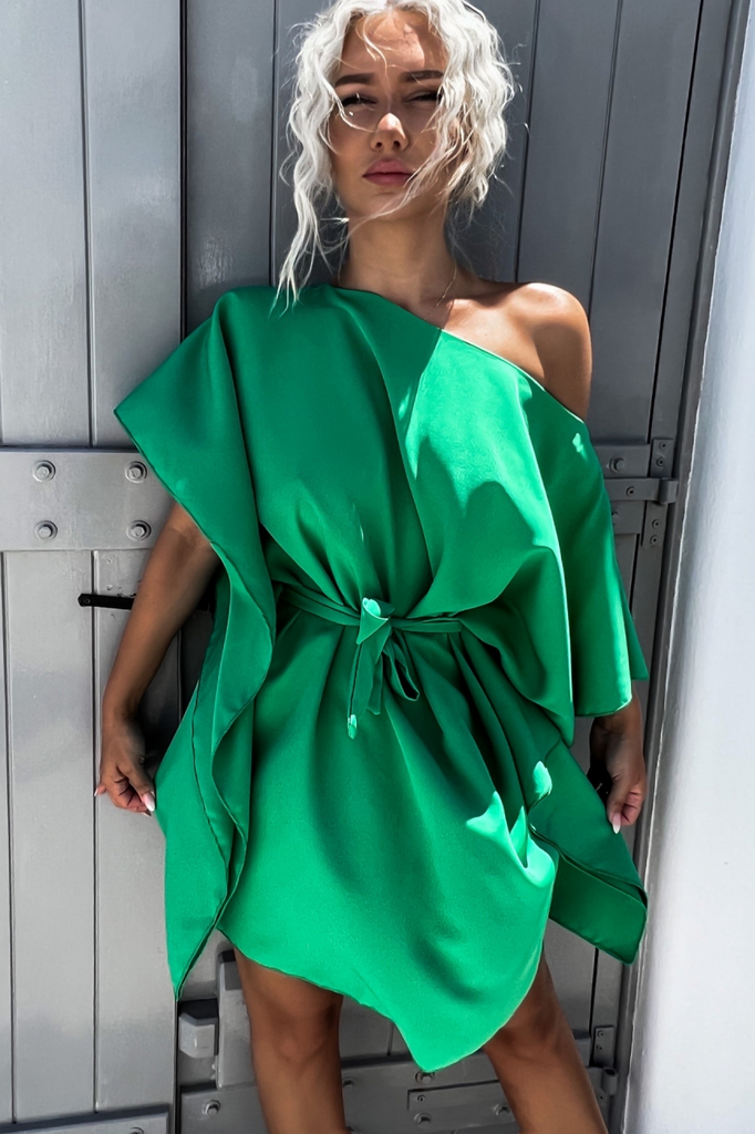 Sophia Green Batwing Belted Mini Dress