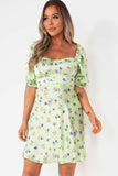 Viola Green Satin Floral Dress